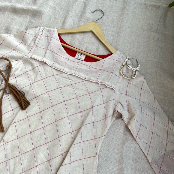 NWOT Indie Picks Off White Dress white red white checks - Picture 4 of 6